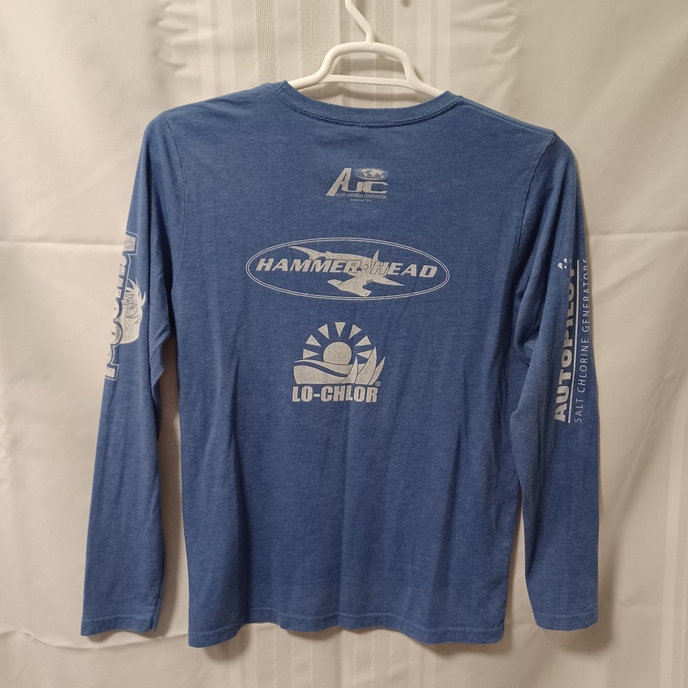 Next Level T-Shirt Mens M Blue Chem-Quip Pool Products Graphic‎ Long Sleeve Tee